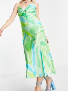 NWT Bershka Light Green and Teal Tie-Dye Slip Dress